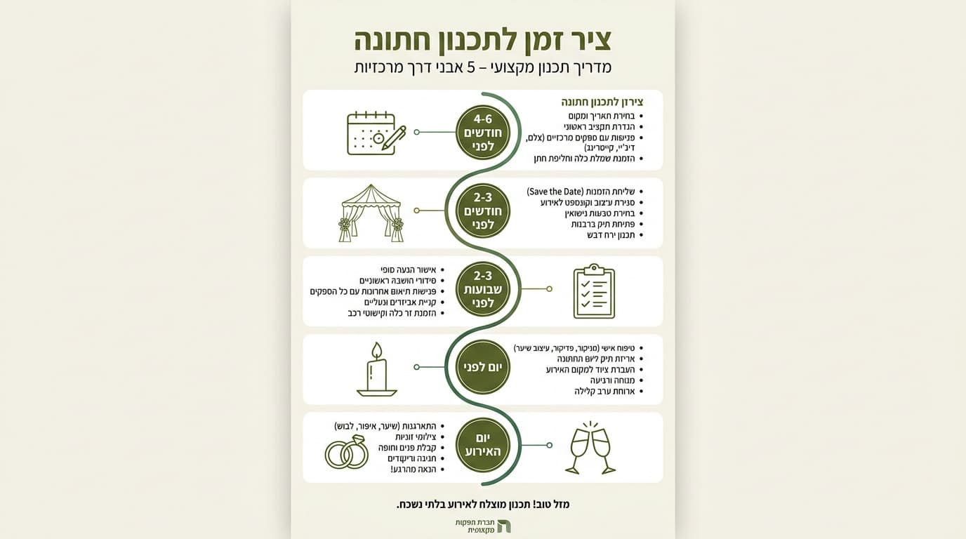 טיימליין הכנה לחתונת בוהו שיק מתי עושים מה